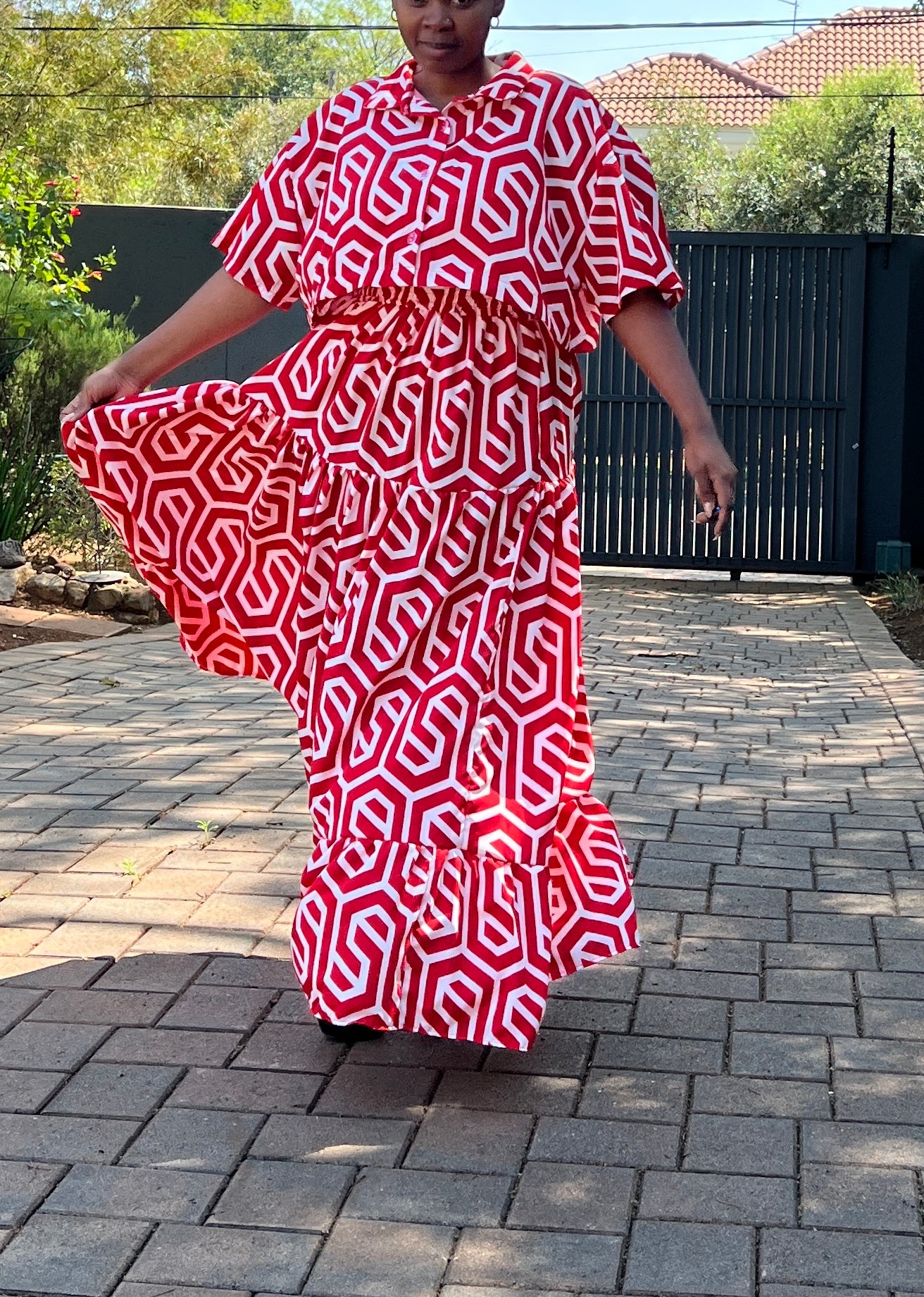 Cropped shirt and frill maxi skirt set