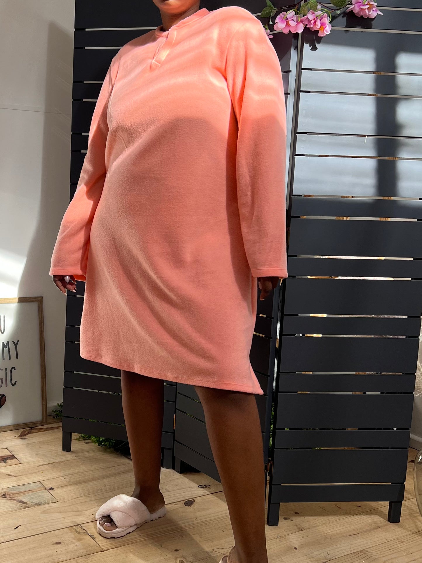 Warm fleece sleep dress- long sleeve pyjama dress