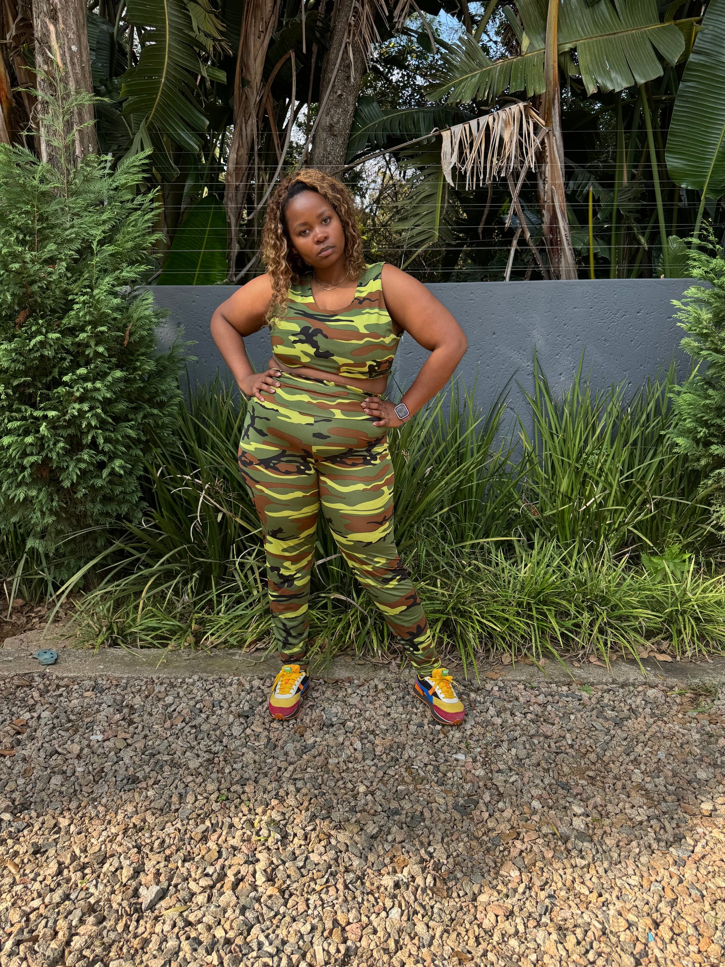 Active CurveFit Classic Green Long Camo Tights